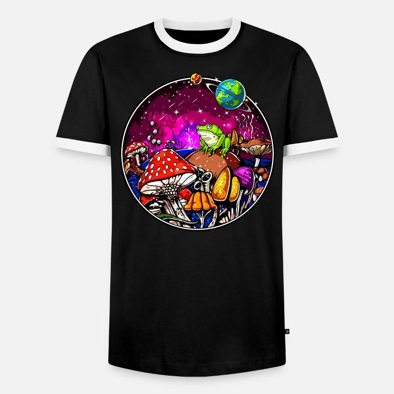 Psychedelic Magic Mushrooms Hallucinogenic Frog - Men's Ringer Shirt - black/white