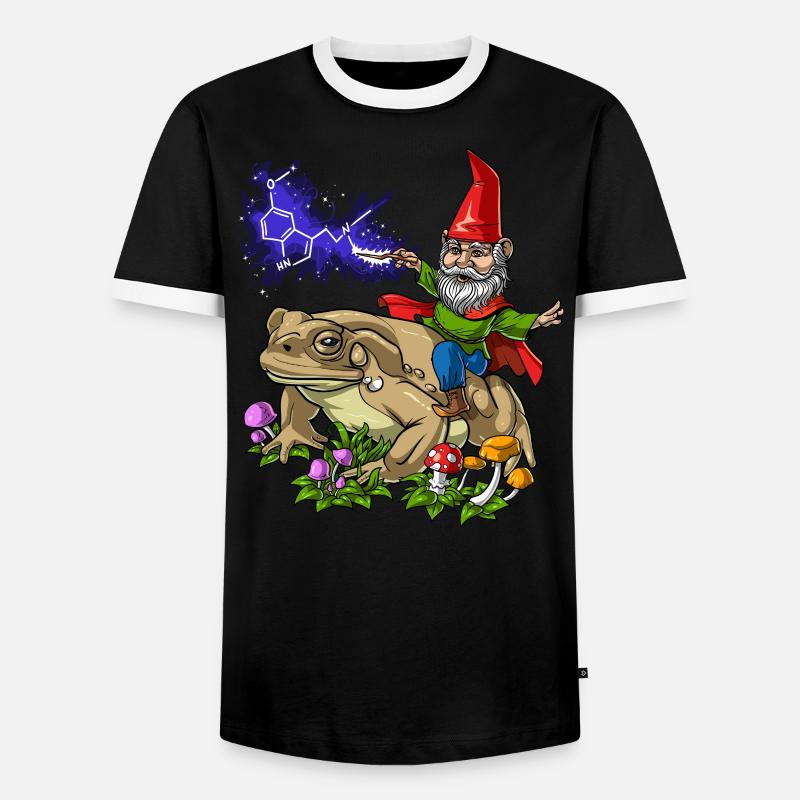 Gnome Riding Bufo Alvarius Frog - Men's Ringer Shirt - black/white
