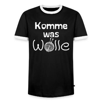 Komme was Wolle - Männer Kontrast-T-Shirt - Schwarz/Weiß - Vorne - AI Model Female 172 light (172cm) & AI Model Male 178 light (178cm)