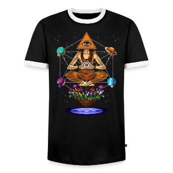 Psychedelische Illuminati-Pyramidenpilze - Männer Kontrast-T-Shirt - Schwarz/Weiß - Vorne - AI Model Female 172 light (172cm) & AI Model Male 178 light (178cm)