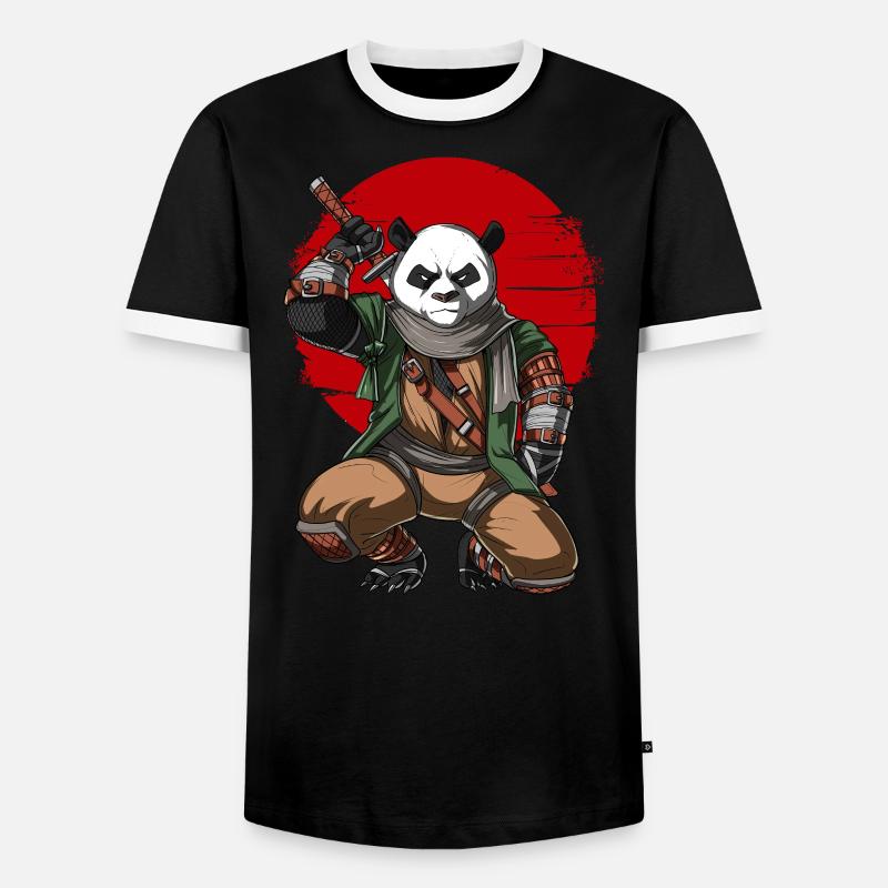 Panda Bär Ninja Samurai - Männer Kontrast-T-Shirt - Schwarz/Weiß