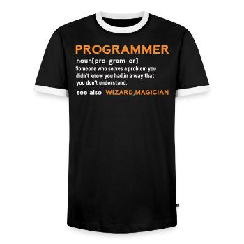 Programmer sind Zauberer - Männer Kontrast-T-Shirt - Schwarz/Weiß - Vorne - AI Model Female 172 light (172cm) & AI Model Male 178 light (178cm)