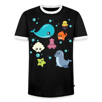 Whale Fish Jellyfish Whales Shell Sea Ocean Gift - Men's Ringer Shirt - black/white - Front - AI Model Female 172 light (172cm) & AI Model Male 178 light (178cm)