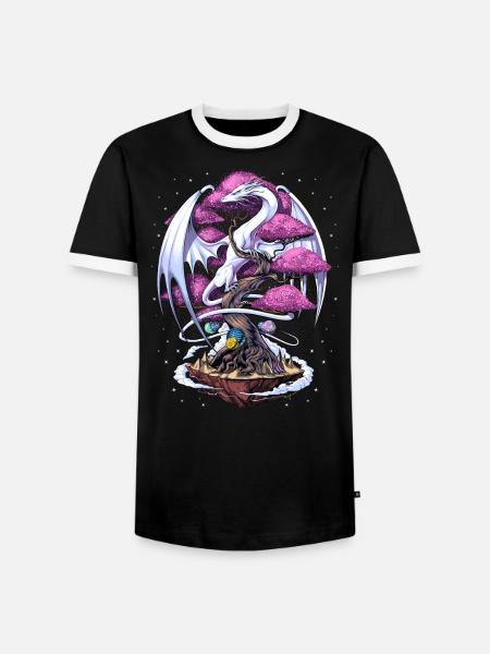 Japanese Dragon Cherry Blossom - Men's Ringer Shirt - black/white