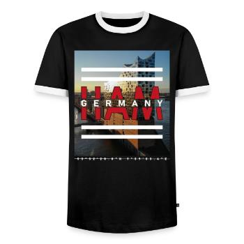 Hamburg HAM Germany - Men's Ringer Shirt - black/white - Front - AI Model Female 172 light (172cm) & AI Model Male 178 light (178cm)