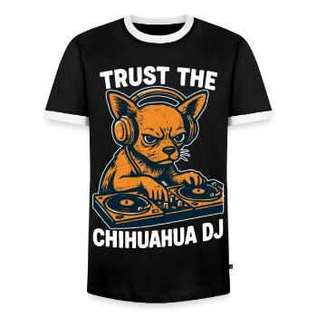 Chihuahua DJ Retro Turntables Headphones Gift - Men's Ringer Shirt - black/white - Front - AI Model Female 172 light (172cm) & AI Model Male 178 light (178cm)
