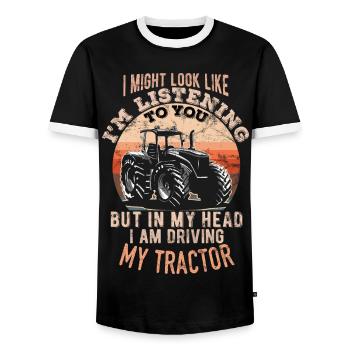 In my head i am driving my Tractor Lustige Sprüche - Männer Kontrast-T-Shirt - Schwarz/Weiß - Vorne - AI Model Female 172 light (172cm) & AI Model Male 178 light (178cm)
