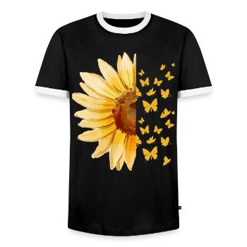 Schmetterling Insekt Blumen Geschenk Sonnenblume - Männer Kontrast-T-Shirt - Schwarz/Weiß - Vorne - AI Model Female 172 light (172cm) & AI Model Male 178 light (178cm)