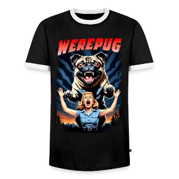 werepug - Men's Ringer Shirt - black/white - Front - AI Model Female 172 light (172cm) & AI Model Male 178 light (178cm)