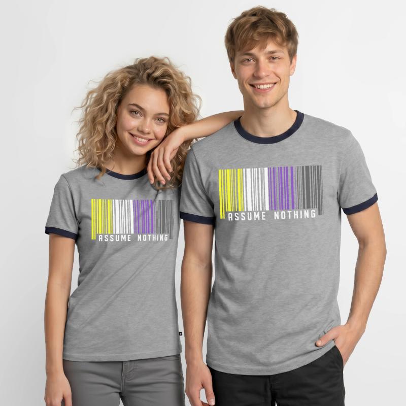 Nonbinary | Non-Binary Pride Barcode Flag Men's Ringer Shirt