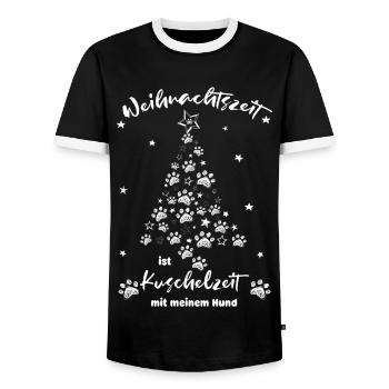 Weihnachtszeit ist Kuschelzeit mit meinem Hund - Männer Kontrast-T-Shirt - Schwarz/Weiß - Vorne - AI Model Female 172 light (172cm) & AI Model Male 178 light (178cm)