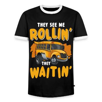 Bus Beruf Arbeit Transport - Männer Kontrast-T-Shirt - Schwarz/Weiß - Vorne - AI Model Female 172 light (172cm) & AI Model Male 178 light (178cm)