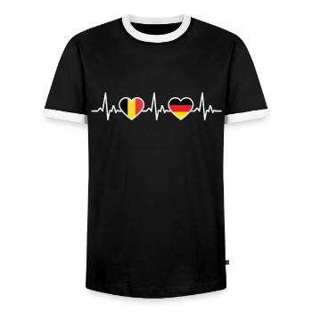 Belgium Germany Heartbeat Flag Belgium - Men's Ringer Shirt - black/white - Front - AI Model Female 172 light (172cm) & AI Model Male 178 light (178cm)