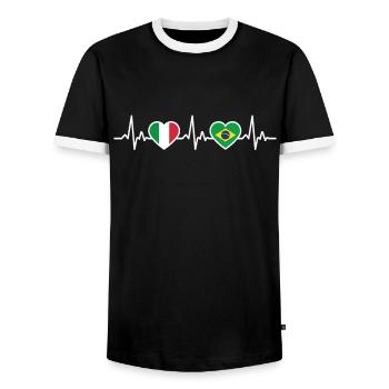 Brasilien Italien Heartbeat Flagge Brasilien - Männer Kontrast-T-Shirt - Schwarz/Weiß - Vorne - AI Model Female 172 light (172cm) & AI Model Male 178 light (178cm)