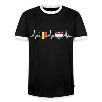 Belgien Herzschlag Niederlande - Männer Kontrast-T-Shirt - Schwarz/Weiß - Vorne - AI Model Female 172 light (172cm) & AI Model Male 178 light (178cm)