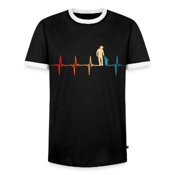 Father with son retro dad and son - Men's Ringer Shirt - black/white - Front - AI Model Female 172 light (172cm) & AI Model Male 178 light (178cm)