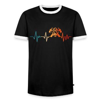 Feuerwehr Herzschlag Feuerwehrmann - Männer Kontrast-T-Shirt - Schwarz/Weiß - Vorne - AI Model Female 172 light (172cm) & AI Model Male 178 light (178cm)