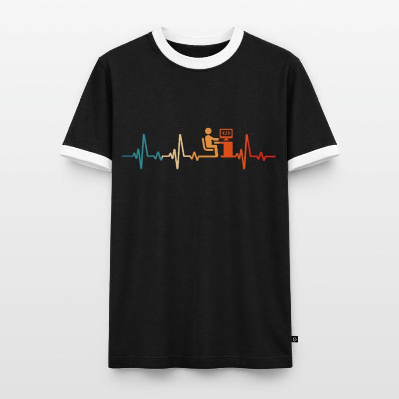 Programmer Retro Heartbeat Computer Scientist code Men's Ringer Shirt