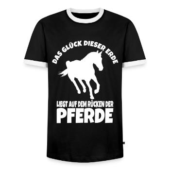 Das Glück der Erde liegt auf dem Rücken der Pferde - Männer Kontrast-T-Shirt - Schwarz/Weiß - Vorne - AI Model Female 172 light (172cm) & AI Model Male 178 light (178cm)