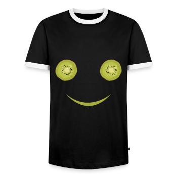 Kiwi Obst Frucht Smile - Männer Kontrast-T-Shirt - Schwarz/Weiß - Vorne - AI Model Female 172 light (172cm) & AI Model Male 178 light (178cm)