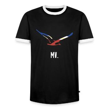 Mecklenburg-Vorpommern MV - Andenken Möwe Mcpomm - Männer Kontrast-T-Shirt - Schwarz/Weiß - Vorne - AI Model Female 172 light (172cm) & AI Model Male 178 light (178cm)