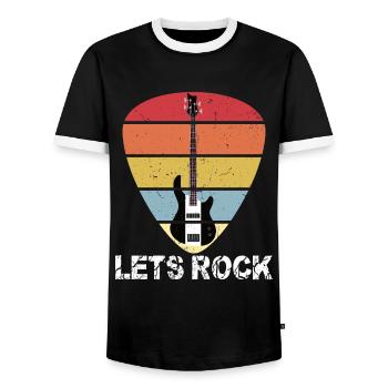 Bass Guitar Retro Vintage Lets Rock Plectrum - Men's Ringer Shirt - black/white - Front - AI Model Female 172 light (172cm) & AI Model Male 178 light (178cm)