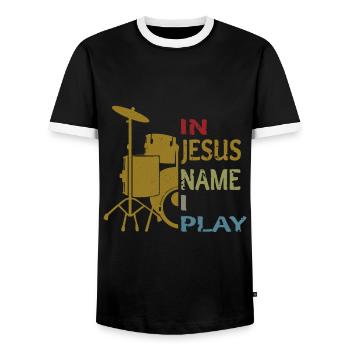 In Jesus Name I Play Drums - Männer Kontrast-T-Shirt - Schwarz/Weiß - Vorne - AI Model Female 172 light (172cm) & AI Model Male 178 light (178cm)