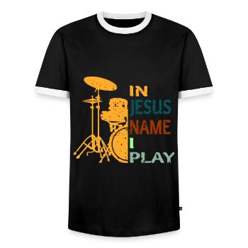 In Jesus Name I Play Drums - Männer Kontrast-T-Shirt - Schwarz/Weiß - Vorne - AI Model Female 172 light (172cm) & AI Model Male 178 light (178cm)