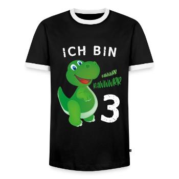 Ich bin 3 Jahre alt Dino Geburtstagsgeschenk - Männer Kontrast-T-Shirt - Schwarz/Weiß - Vorne - AI Model Female 172 light (172cm) & AI Model Male 178 light (178cm)
