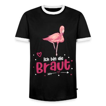 Ich bin die Braut Flamingo JGA - Männer Kontrast-T-Shirt - Schwarz/Weiß - Vorne - AI Model Female 172 light (172cm) & AI Model Male 178 light (178cm)