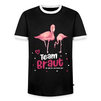 Team Braut Flamingo JGA - Männer Kontrast-T-Shirt - Schwarz/Weiß - Vorne - AI Model Female 172 light (172cm) & AI Model Male 178 light (178cm)