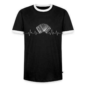 Accordion heartbeat concertina musician - Men's Ringer Shirt - black/white - Front - AI Model Female 172 light (172cm) & AI Model Male 178 light (178cm)