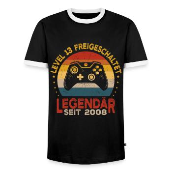 13. Geburtstag Geschenk - Level 13 Unlocked - Männer Kontrast-T-Shirt - Schwarz/Weiß - Vorne - AI Model Female 172 light (172cm) & AI Model Male 178 light (178cm)