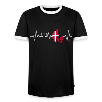 Danemark battement de coeur drapeau hommes femmes - T-shirt contrasté Homme - noir/blanc - Devant - AI Model Female 172 light (172cm) & AI Model Male 178 light (178cm)