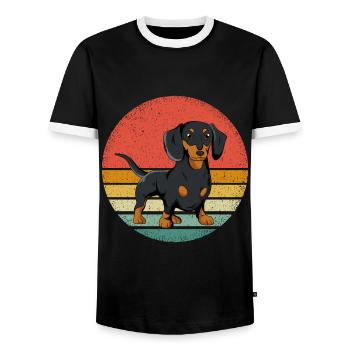 Dachshund Vintage Dachshund Retro Dog Owner - Men's Ringer Shirt - black/white - Front - AI Model Female 172 light (172cm) & AI Model Male 178 light (178cm)