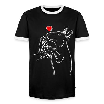 Bullterrier Hunde Mama Liebe Frauchen Hund - Männer Kontrast-T-Shirt - Schwarz/Weiß - Vorne - AI Model Female 172 light (172cm) & AI Model Male 178 light (178cm)