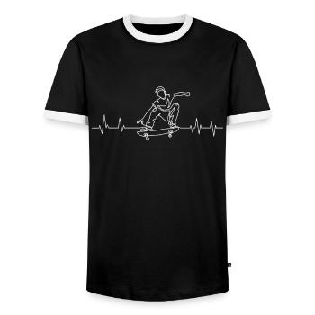 Skater Heartbeat Skateboard Stunt Gift - Men's Ringer Shirt - black/white - Front - AI Model Female 172 light (172cm) & AI Model Male 178 light (178cm)