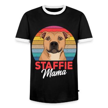 Staffordshire Bullterrier Staffie Mama Frauchen - Männer Kontrast-T-Shirt - Schwarz/Weiß - Vorne - AI Model Female 172 light (172cm) & AI Model Male 178 light (178cm)
