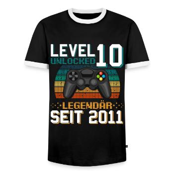 Level 10 Unlocked 10th Birthday Gamer Gamer - Men's Ringer Shirt - black/white - Front - AI Model Female 172 light (172cm) & AI Model Male 178 light (178cm)
