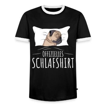 Offizielles Schlafshirt Schlafanzug Mops Hund - Männer Kontrast-T-Shirt - Schwarz/Weiß - Vorne - AI Model Female 172 light (172cm) & AI Model Male 178 light (178cm)