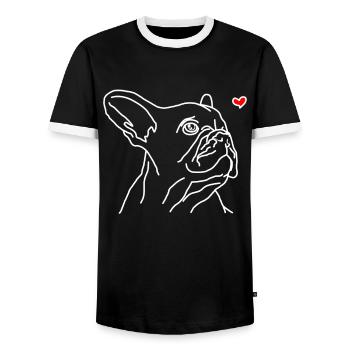 French Bulldog Love Female - Men's Ringer Shirt - black/white - Front - AI Model Female 172 light (172cm) & AI Model Male 178 light (178cm)