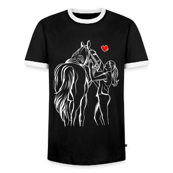 Chevaux filles amour cavalière - T-shirt contrasté Homme - noir/blanc - Devant - AI Model Female 172 light (172cm) & AI Model Male 178 light (178cm)