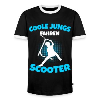 Coole Jungs fahren Scooter Stunt Roller - Männer Kontrast-T-Shirt - Schwarz/Weiß - Vorne - AI Model Female 172 light (172cm) & AI Model Male 178 light (178cm)