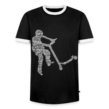 Stunt Scooter Roller Tretroller Junge Kinder - Männer Kontrast-T-Shirt - Schwarz/Weiß - Vorne - AI Model Female 172 light (172cm) & AI Model Male 178 light (178cm)