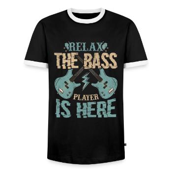 Basse guitare basse basse guitare - T-shirt contrasté Homme - noir/blanc - Devant - AI Model Female 172 light (172cm) & AI Model Male 178 light (178cm)