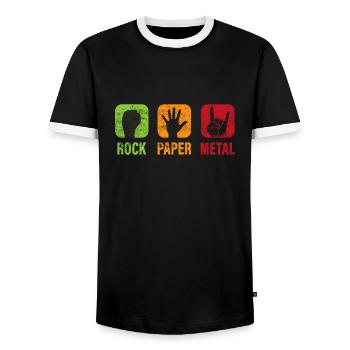 Death Metal Rock Musik - Männer Kontrast-T-Shirt - Schwarz/Weiß - Vorne - AI Model Female 172 light (172cm) & AI Model Male 178 light (178cm)