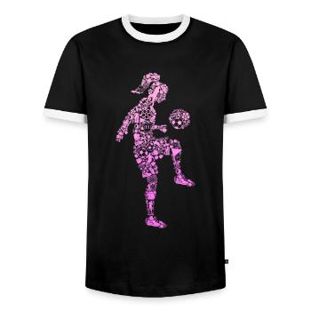 Fußball Mädchen Fußballerin Damen - Männer Kontrast-T-Shirt - Schwarz/Weiß - Vorne - AI Model Female 172 light (172cm) & AI Model Male 178 light (178cm)