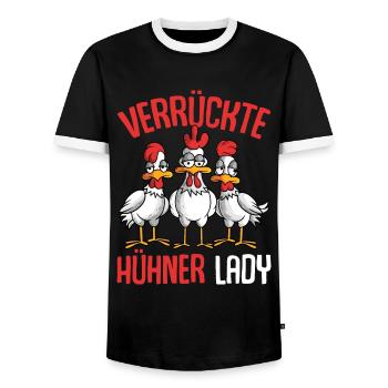 Verrückte Hühner Lady Landwirtin Huhn - Männer Kontrast-T-Shirt - Schwarz/Weiß - Vorne - AI Model Female 172 light (172cm) & AI Model Male 178 light (178cm)
