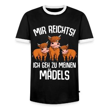Hochlandrind Kuh Kühe - Männer Kontrast-T-Shirt - Schwarz/Weiß - Vorne - AI Model Female 172 light (172cm) & AI Model Male 178 light (178cm)