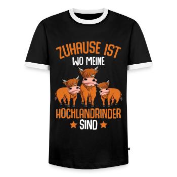 Zuhause ist wo meine Hochlandrinder sind - Männer Kontrast-T-Shirt - Schwarz/Weiß - Vorne - AI Model Female 172 light (172cm) & AI Model Male 178 light (178cm)